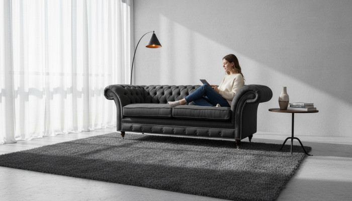 Wohnzimmer Sofa Chesterfield Couch Dreisitzer Design Schwarz Möbel Neu
