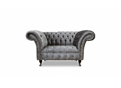 Chesterfield Sessel Design Polster Sofa Couch Chesterfield Textil Silber