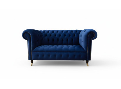 Chesterfield Büro Sitzmöbel Einrichtung Sofa Couch 2 Sitz Textil Blau