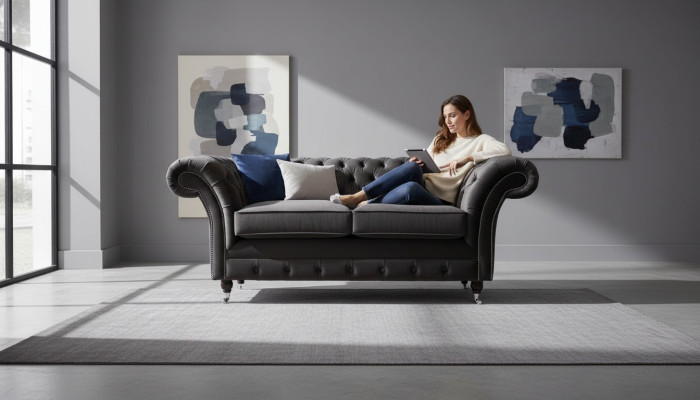 Chesterfield Textil Sofa 2 Sitzer Polster Design Luxus Couch Stoffsofas