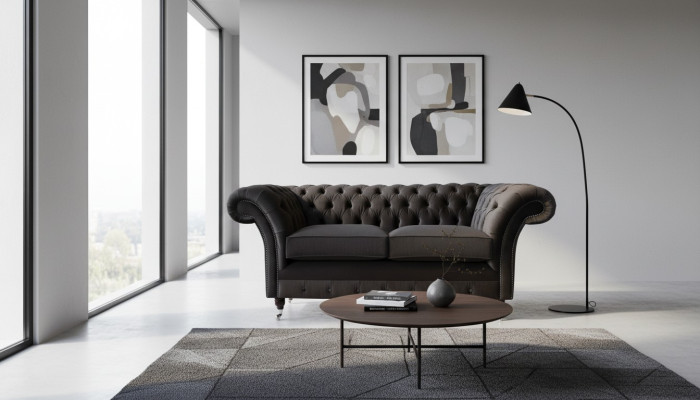 Chesterfield Textil Sofa 2 Sitzer Polster Design Luxus Couch Stoffsofas