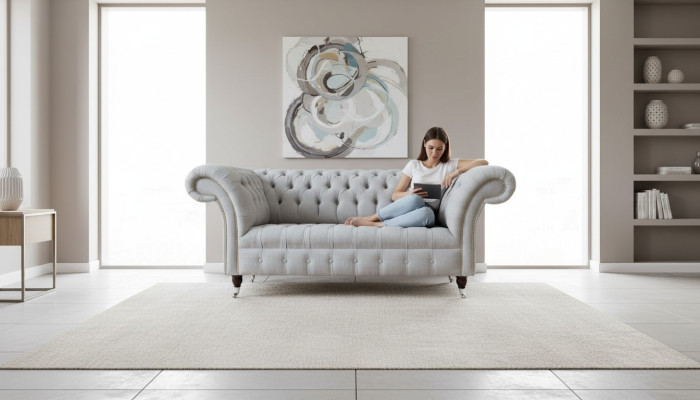 Chesterfield Luxus 2 Sitzer Couch Polster Sofa Textil Stoff Couchen Neu