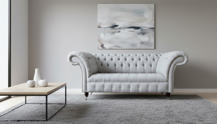 Chesterfield Luxus 2 Sitzer Couch Polster Sofa Textil Stoff Couchen Neu