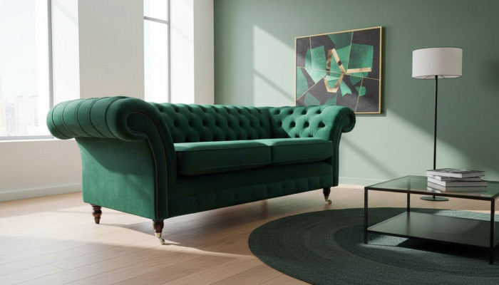 Chesterfield Couch Sofa Polster 3 Sitzer Couchen Sitz Sofas Grün Neu