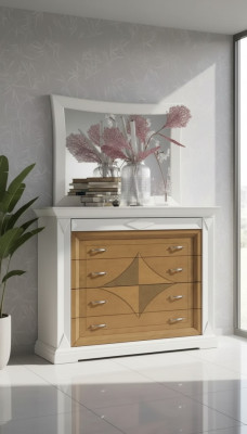 Kommode mit Spiegel Sideboards Holz Kommoden Möbel 2tlg Weiß Italien