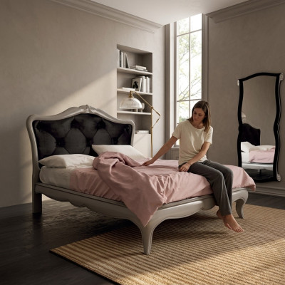 Bett Grau Luxus Holzbett Schlafzimmer Design Italienische Art déco Neu