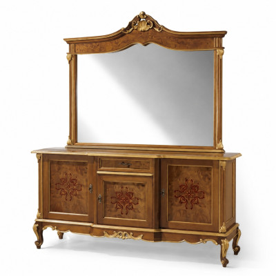 Sideboard Set Italienische Möbel 2tlg. Massivholz Sideboard mit Spiegel