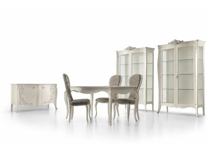 Luxus Esszimmer Set Garnitur 7tlg Weiß Holz Möbel Vitrine 4x Stühle Tisch