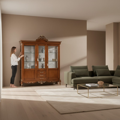 Vitrine Holz Schrank Klassische Vitrinen Holz Design Wohnzimmer Glas