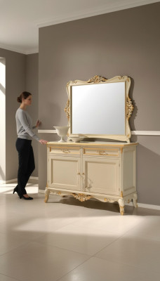 Luxus Sideboard Spiegel 2tlg Kommoden Wohnzimmer Design Möbel Beige