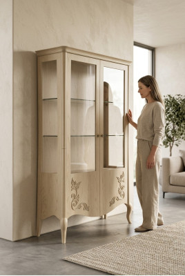 Vitrine Holz Luxus Klassische Anrichte Design Möbel Italienische Beige