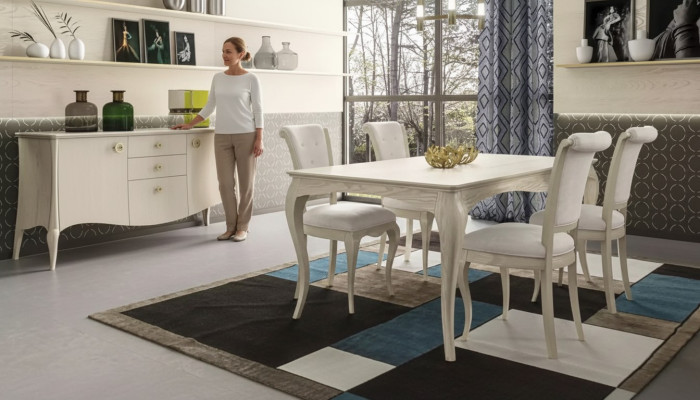 Esszimmer Set Weiß Esstisch 4x Stühle Sideboard Elegantes Design Neu 6tlg.