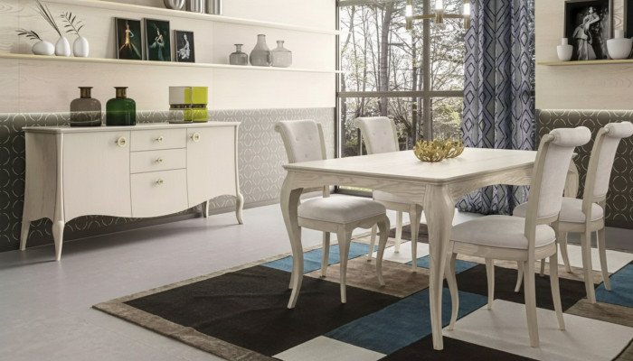 Esszimmer Set Weiß Esstisch 4x Stühle Sideboard Elegantes Design Neu 6tlg.