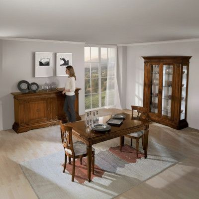 Garnitur Set 7tlg. Esszimmer Esstisch 4x Stühle Vitrine Luxus Holz Möbel