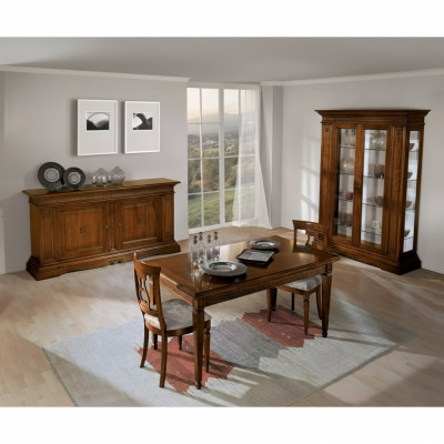 Garnitur Set 7tlg. Esszimmer Esstisch 4x Stühle Vitrine Luxus Holz Möbel