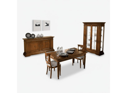 Garnitur Set 7tlg. Esszimmer Esstisch 4x Stühle Vitrine Luxus Holz Möbel