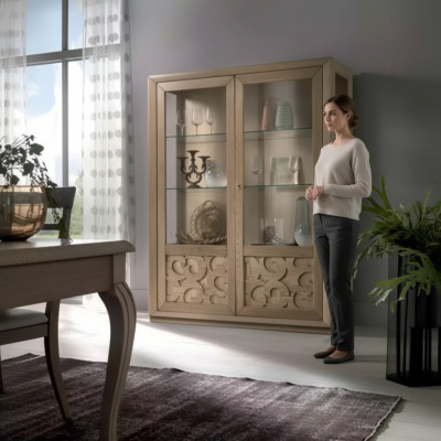 Vitrinen Holz Glas Schrank Braun Vitrine Wohnzimmer Möbel Anrichte Neu