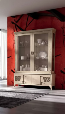 Luxus Vitrine 2 Tür Holz Schrank Wohnzimmer Glas Schränke Design Möbel