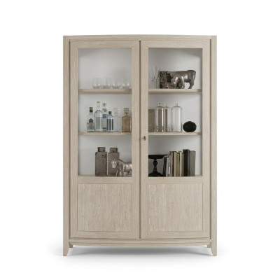 Vitrine Wohnzimmer Möbel Holz Vitrinen Glas Schrank Beige Anrichte Neu