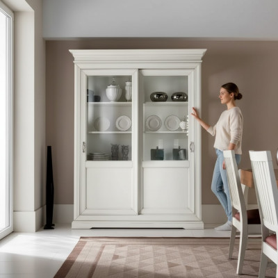 Vitrine Wohnzimmer Möbel Holz Vitrinen Glas Schrank Anrichte Weiß Neu
