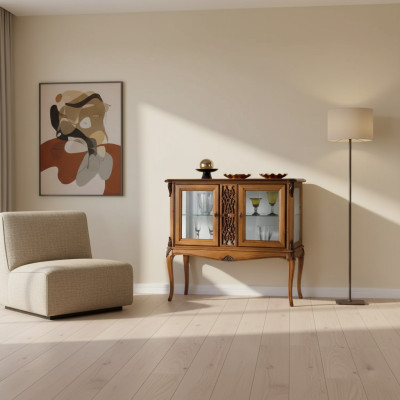 Vitrine Vitrinenschrank Wohnzimmer Klassisch Holz Schrank Glasschrank