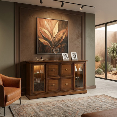 Wohnzimmer SideboardGlas Schrank Vitrine Esszimmer Anrichte Holz Möbel