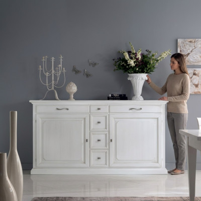 Luxus Kommode Weiß Sideboard Holz Schrank Wohnzimmer Möbel Italien