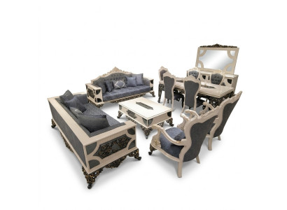Luxuriöses Wohnzimmer Set 2x 3-Sitzer Sofas, zwei Sesseln und Couchtisch