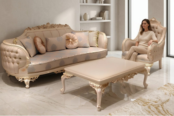 Exklusives Gemütlich Wohnzimmer 3 Sitzer Sofa Modern 2x Sessel Design