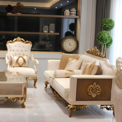 Elegante Wohnzimmer Möbelset luxuriösen Sofa bequemen Sessel Set mit 2