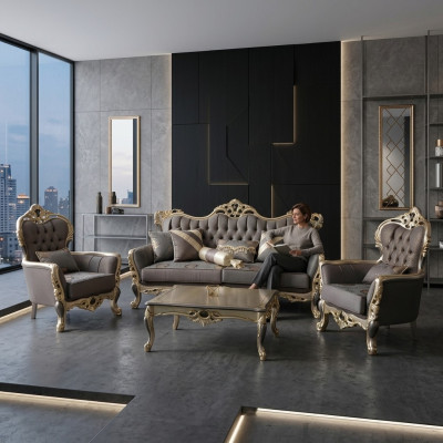 Designer Wohnzimmer set Sofagarnitur set Sofagarnitur 3+3+1+1 2x Sofas 2x Sessel