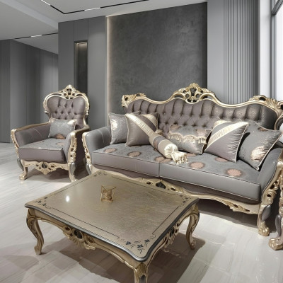 Elegantes Sofa mit Sessel Sofagarnitur Grau Relax 2tlg Wohnzimmer Möbel