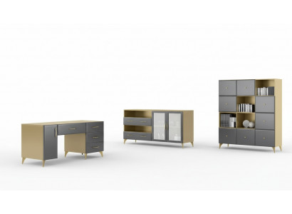 Wohnzimmer Set Schreibtisch Sideboard Bücherregal 3tlg. Tisch Möbel Holz