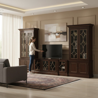 TV-Ständer 2x Vitrine Moderne Wohnwand Wohnzimmer Set  Modern 3tlg