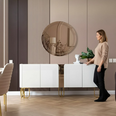 Wohnzimmer Sideboard Spiegel Set Luxus Modern Holz weiß 2tlg.