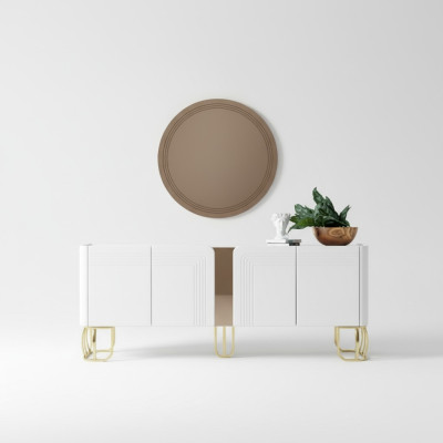 Wohnzimmer Sideboard Spiegel Set Luxus Modern Holz weiß 2tlg.