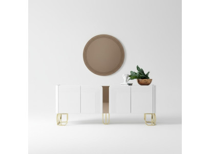 Wohnzimmer Sideboard Spiegel Set Luxus Modern Holz weiß 2tlg.