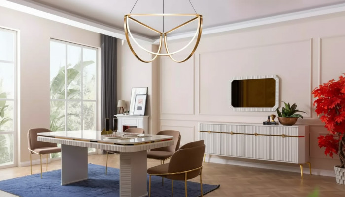 Esszimmer Set Tisch 6x Stühle Sideboard Spiegel 9tlg Gruppe Garnitur