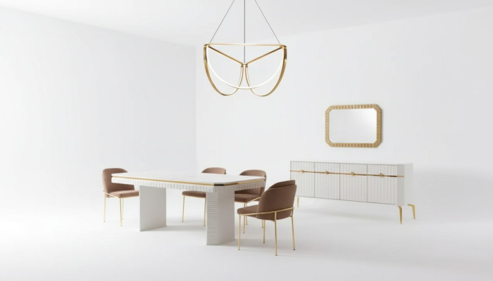 Esszimmer Set Tisch 6x Stühle Sideboard Spiegel 9tlg Gruppe Garnitur