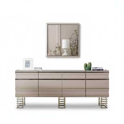 Wohnzimmer beige Sideboard Spiegel Design Möbel Konsole Holz Designer