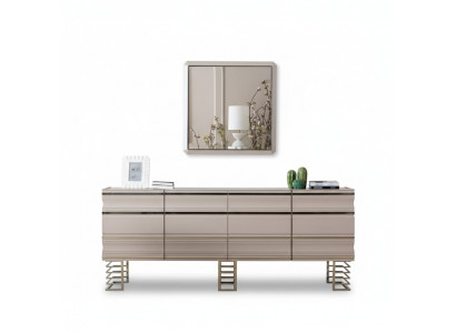 Wohnzimmer beige Sideboard Spiegel Design Möbel Konsole Holz Designer