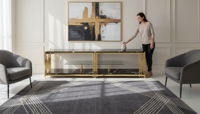 Wohnzimmer TV Staender Modern schwarz Fernseher Ständer Schrank Möbel