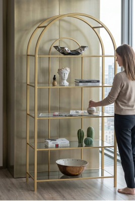 Wohnzimmer Regal Raumteiler Standregal Bücherschrank Aufbewahrung Gold