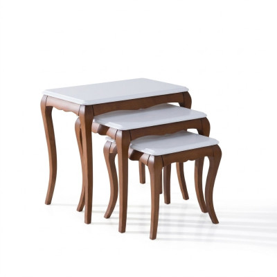 Beistelltisch 3x Wohnzimmer Möbel Material Holz weiß Design Modern