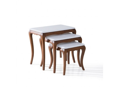 Beistelltisch 3x Wohnzimmer Möbel Material Holz weiß Design Modern