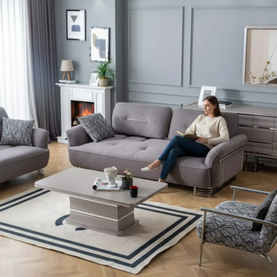 Sofa 3 Sitzer Textil Wohnzimmer Design Modern Neu Luxus weiß grau