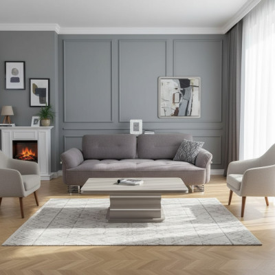 Sofa 3 Sitzer Textil Wohnzimmer Design Modern Neu Luxus weiß grau