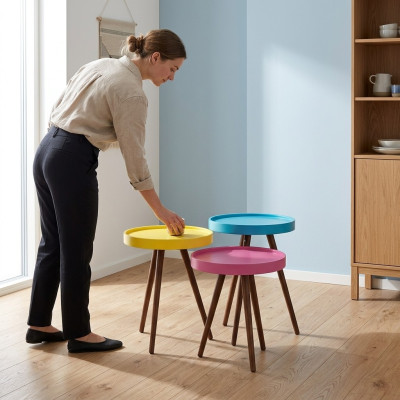 Beistelltisch 3x braun Wohnzimmer Möbel Material Holz Design neu