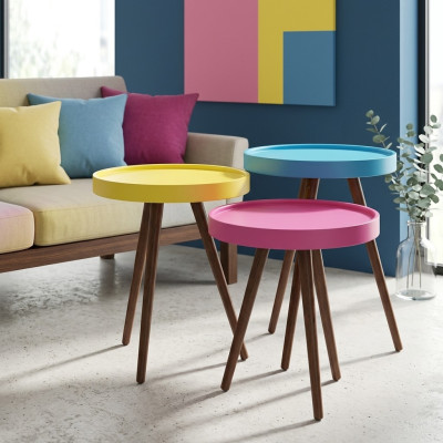 Beistelltisch 3x braun Wohnzimmer Möbel Material Holz Design neu