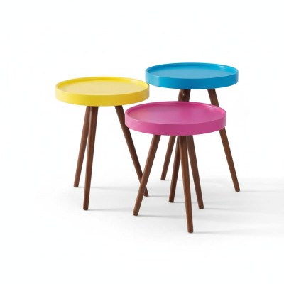 Beistelltisch 3x braun Wohnzimmer Möbel Material Holz Design neu
